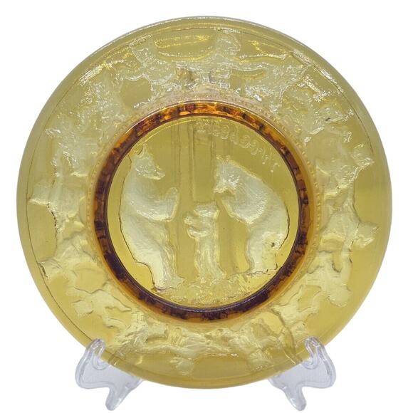 Tiara Indiana Glass Amber Nursery Rhyme Plates Set of 4 Mint Condition Vintage - Picture 7 of 11